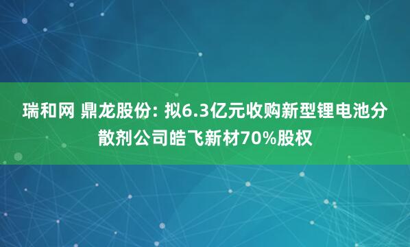 瑞和网 鼎龙股份: 拟6.3亿元收购新型锂电池分散剂公司皓飞新材70%股权